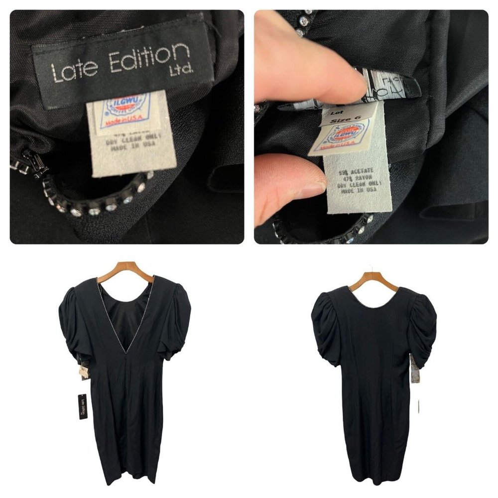VTG Late Editions Womens Black Big Puffy Short Sleeve Dress Size 6 Rhinestones - Picture 2 of 4